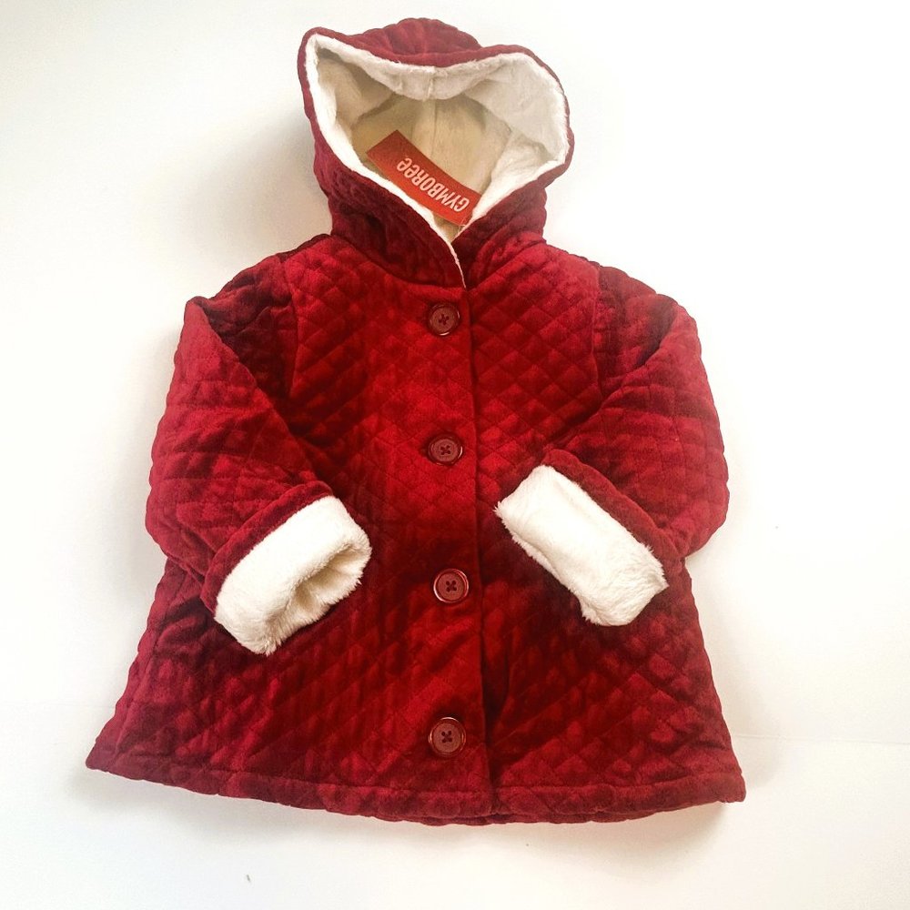 NWT Gymboree Baby Girl Quilted Hooded Red Jacket Size 18-24 Months